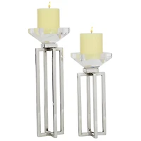 Silver Stainless Steel Glam Candle Holder Set