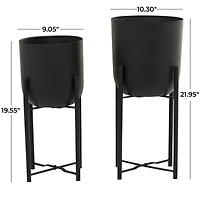 CosmoLiving by Cosmopolitan Black Metal Planter with Removable Stand Set, 22" & 20"