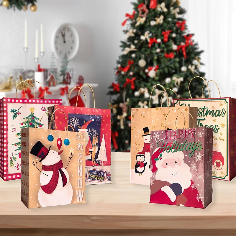 Pack of 12 Assorted Large Christmas Gift Bags with Handle