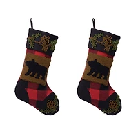 Glitzhome® 22" Red & Black Plaid Bear Stockings, 2ct.