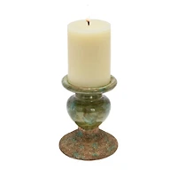 Hello Honey® Distressed Green 2-Tone Sculptural Terracotta Pillar Candle Holder