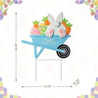 Glitzhome® 24" Metal Easter Wheel Barrow Yard Stake