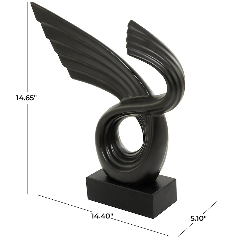 15" Porcelain Wing Abstract Sculpture with Black Base