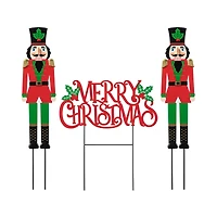 Glitzhome® Metal Nutcrackers & "MERRY CHRISTMAS" Yard Stake Set