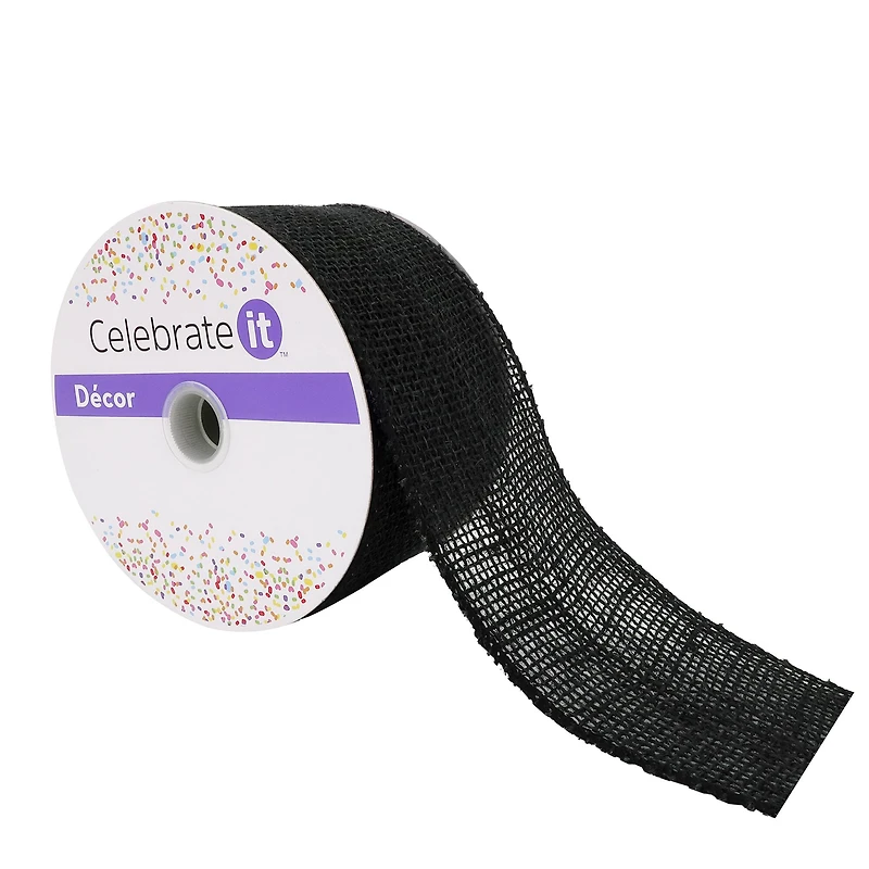 2.5" x 25ft. Black Wired Faux Burlap Ribbon by Celebrate It™