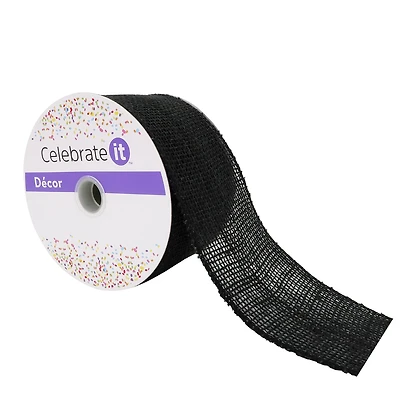2.5" x 25ft. Black Wired Faux Burlap Ribbon by Celebrate It™