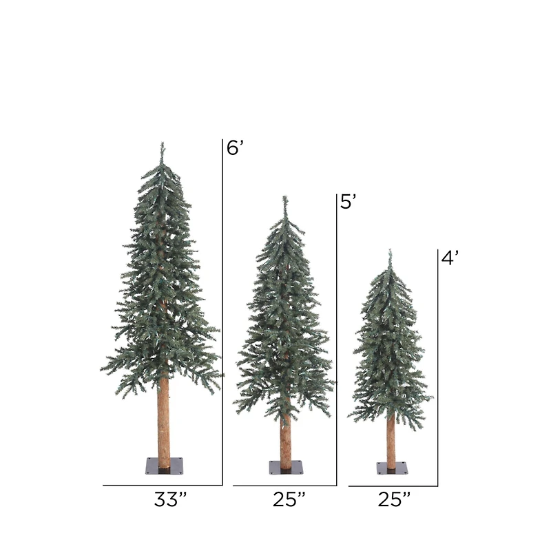 4ft., 5ft. & 6ft. Unlit Natural Bark Alpine Artificial Christmas Tree Set