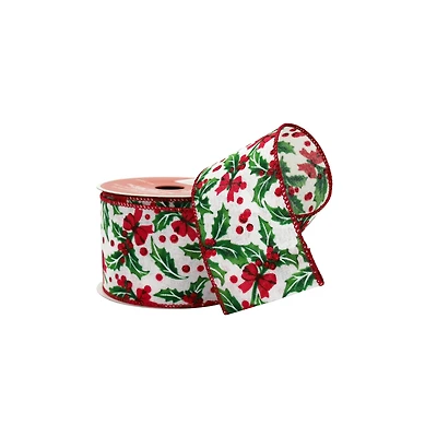 2.5" x 20ft. Holly & Bows Wired Ribbon by Celebrate It®