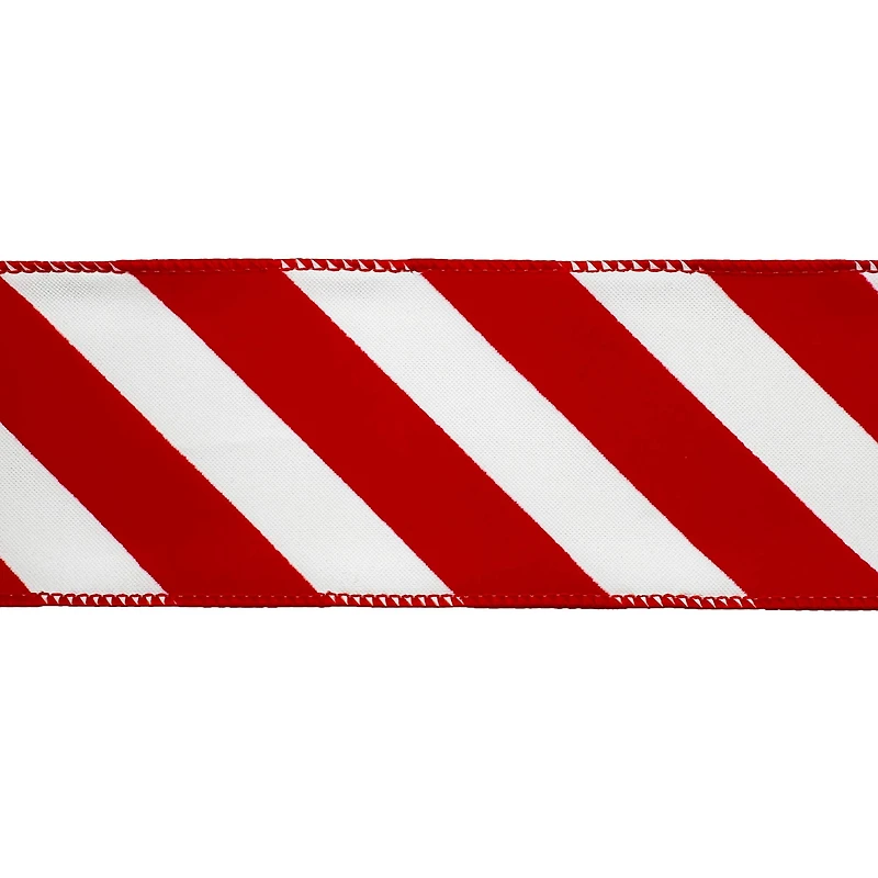 2.5" x 80ft. Red & White Diagonal Stripes Wired Jumbo Ribbon by Celebrate It®