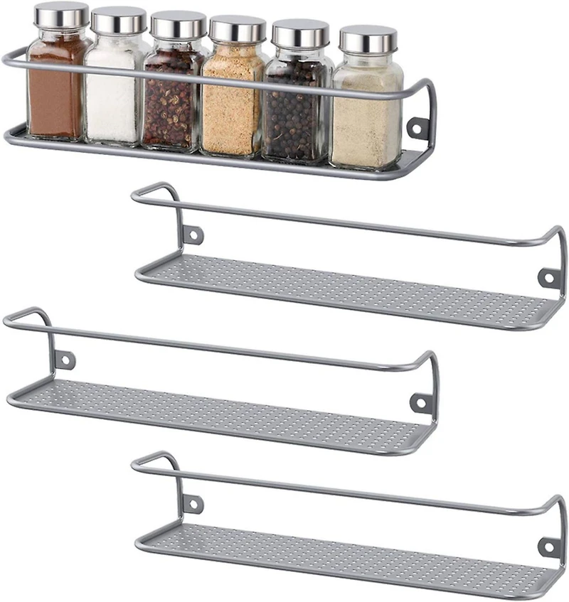 NEX™ Silver Wall-Mount Metal Spice Racks for Kitchen Storage, 4ct.