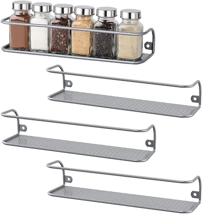 NEX™ Silver Wall-Mount Metal Spice Racks for Kitchen Storage, 4ct.