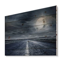 Designart - Asphalt Road Under Cloudy Full Moon II
