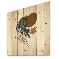 Designart - Elementary Shapes With Abstract Flowers Plants III - Modern Print on Natural Pine Wood