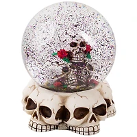 LED Lighted Skulls and Roses Halloween Snow Globe with Sound - 6"