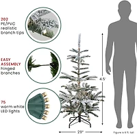 4.5ft. Pre-Lit Flocked Nordmann Fir Artificial Christmas Tree, Clear LED Lights