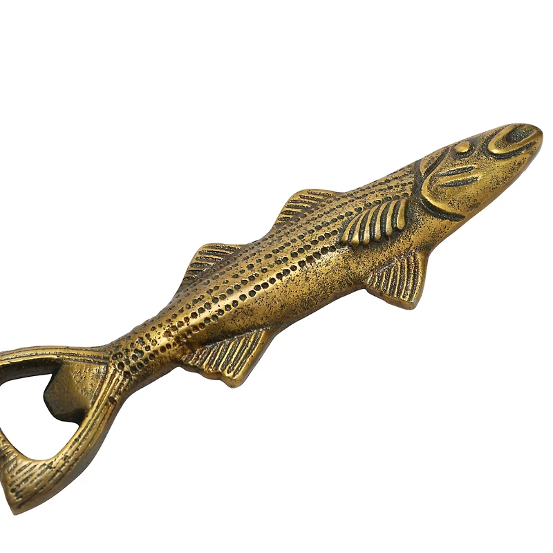 Hello Honey® Antique Gold Finish Cast Aluminum Fish Shaped Bottle Opener
