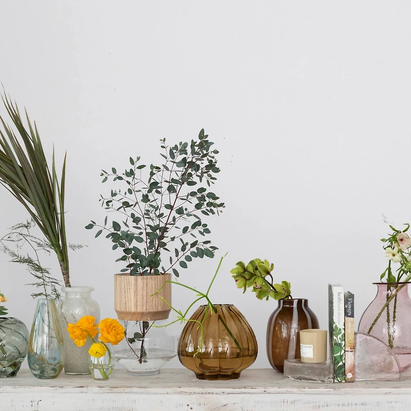 Hello Honey® 9.75" Brown Round Fluted Glass Vase