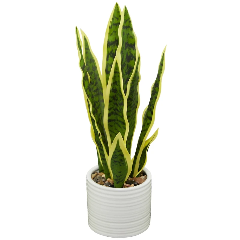 The Novogratz 17" Green Snake Faux Foliage Artificial Plant with White Porcelain Pot