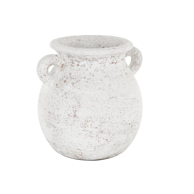 10" Cream Ceramic Textured Vase with Handles