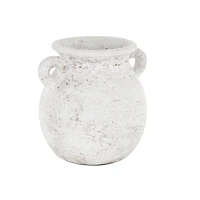 10" Cream Ceramic Textured Vase with Handles