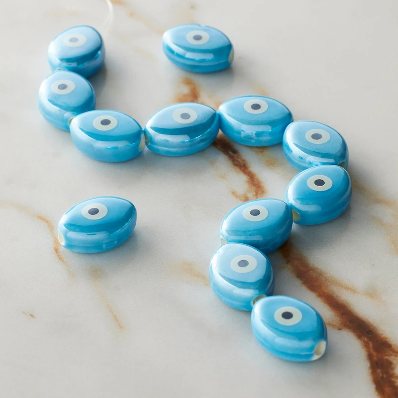 Blue Ceramic Evil Eye Beads, 15.5mm by Bead Landing™