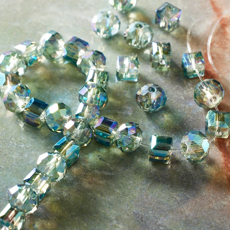 Green Mix Cube & Rondelle Glass Beads, 8mm by Bead Landing™