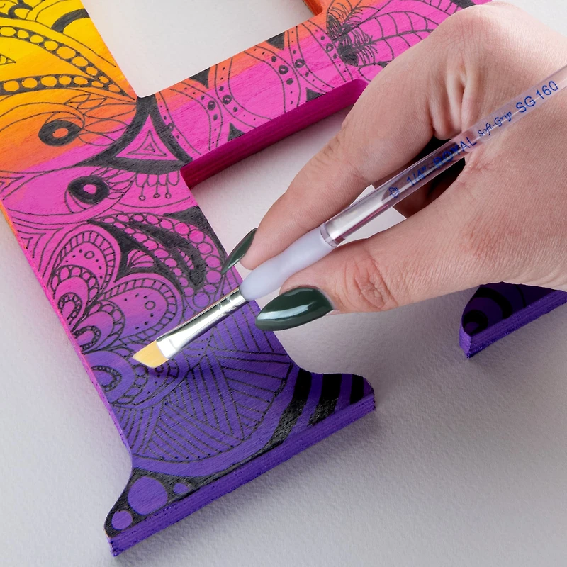 Soft-Grip Golden Taklon Long Handle Angular Brush, 1/4"