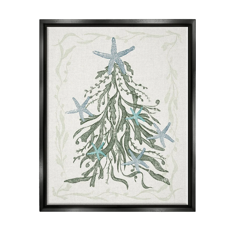 Stupell Industries Nautical Christmas Tree Sea Life Framed Floater Canvas Wall Art