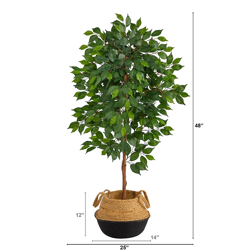 4ft. Ficus Artificial Tree in Boho Chic Handmade Cotton & Jute Woven Planter