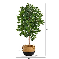 4ft. Ficus Artificial Tree in Boho Chic Handmade Cotton & Jute Woven Planter