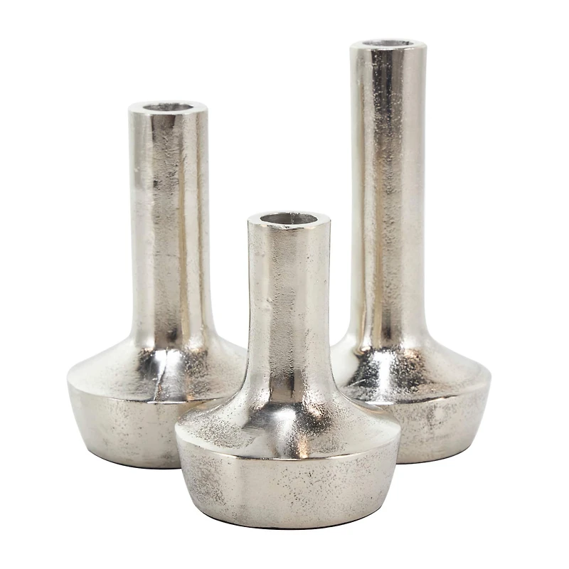 Silver Aluminum Candle Holder with Rounded Base Set