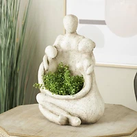 19" Cream Embracing Family Figures Sitting Planter