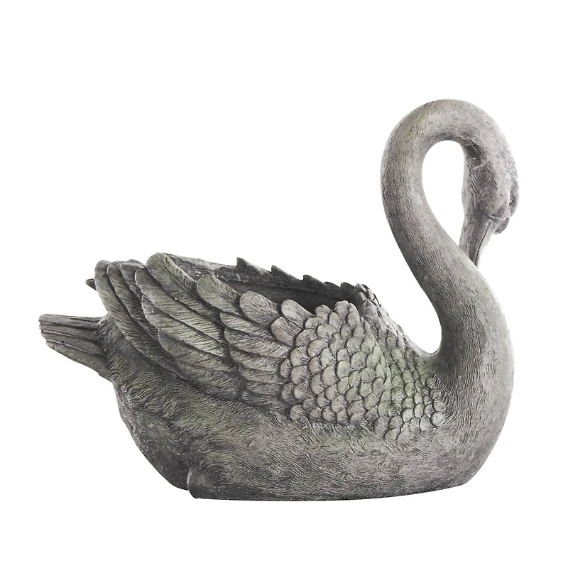 23" Gray Swan Textured Planter with Patina Accents