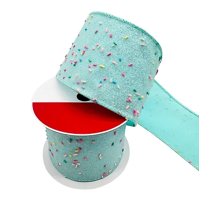 3.5" x 15ft. Turquoise Sugar Sprinkles Wired Ribbon by Celebrate It®