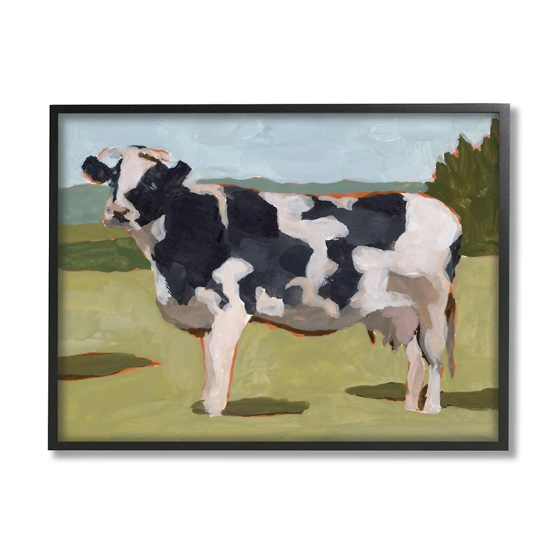 Stupell Industries Dairy Farm Cow Grazing Country Cattle Traditional Painting Framed Wall Art