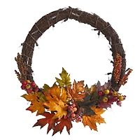 21" LED Maple Leaf & Berries Wreath