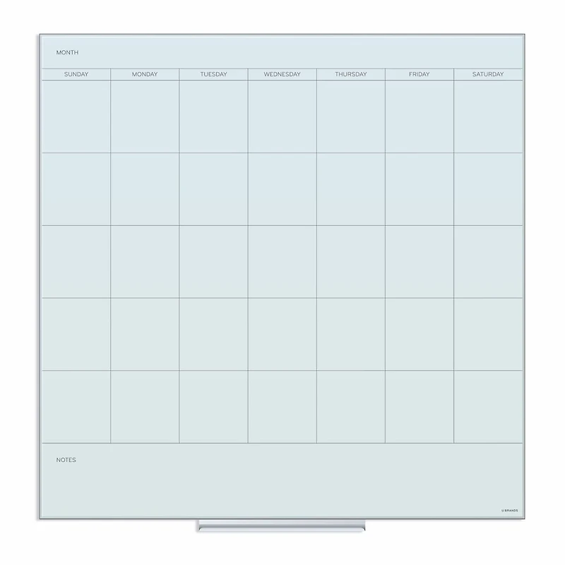 U Brands White 36" x 36" Frosted Floating Non-Magnetic Glass Dry-Erase Monthly Calendar Board