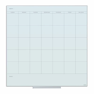 U Brands White 36" x 36" Frosted Floating Non-Magnetic Glass Dry-Erase Monthly Calendar Board