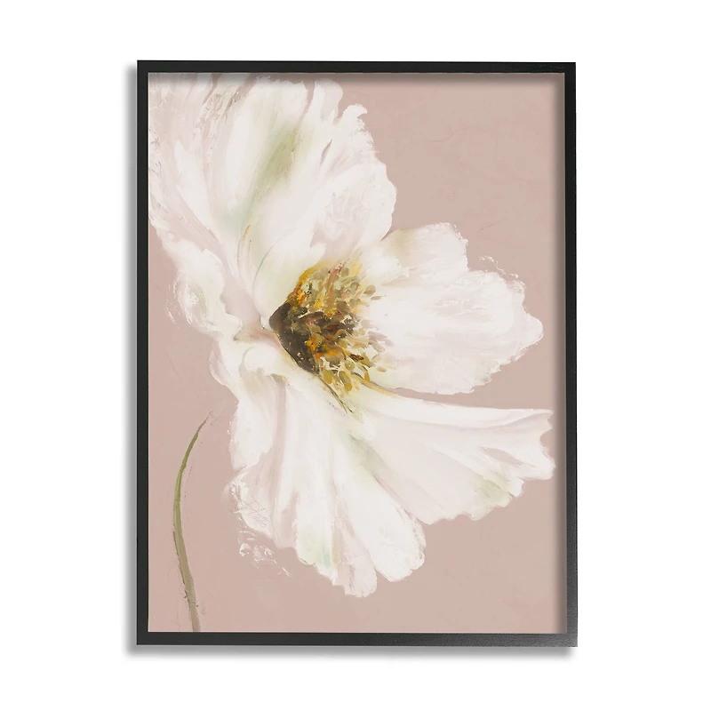 Stupell Industries Abstract White Petal Flower Expressive Flower Beige Green Framed Wall Art