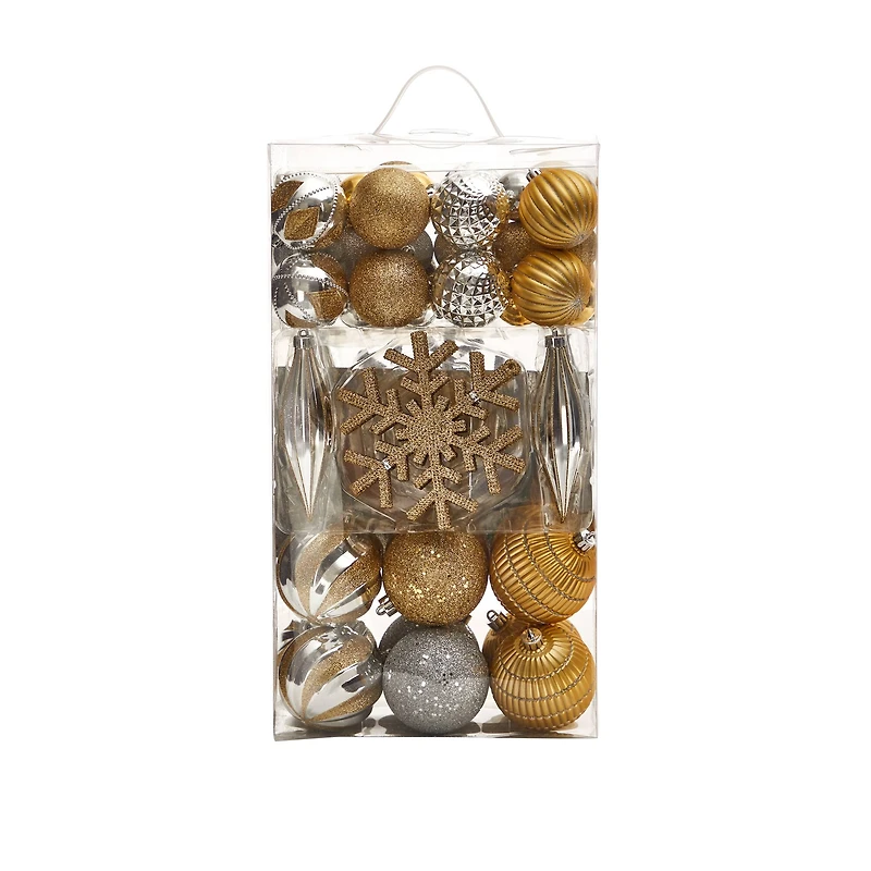 60ct. Holiday Deluxe Shatterproof Christmas Tree Ornament Box Set
