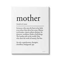 Stupell Industries Mother Definition Funny Motivational Phrase Superhuman Synonym Canvas Wall Art