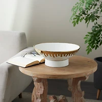 CosmoLiving by Cosmopolitan 15.5" Abstract White with Gold Melting Drips Ceramic Decorative Bowl