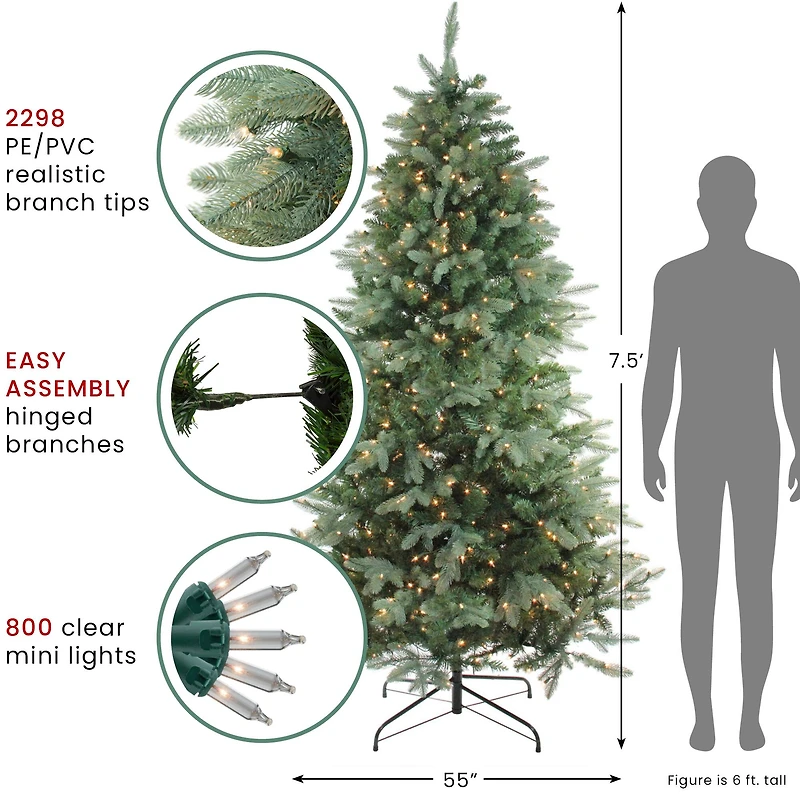 7.5ft. Pre-Lit Washington Frasier Artificial Christmas Tree, Clear Lights