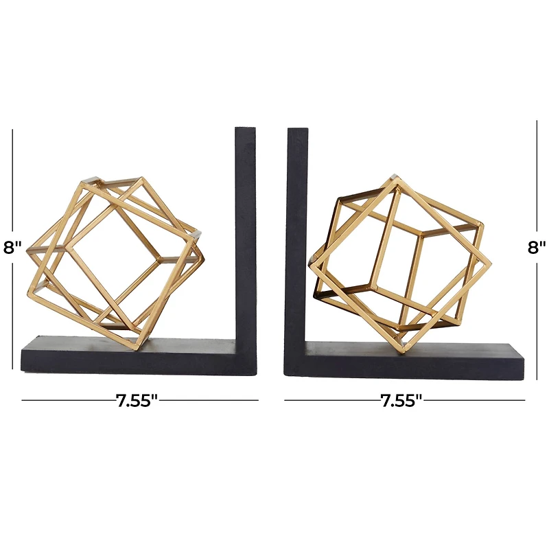 The Novogratz 8" Gold Stainless Steel Overlapping Cube Geometric Bookends with Black Bases Set