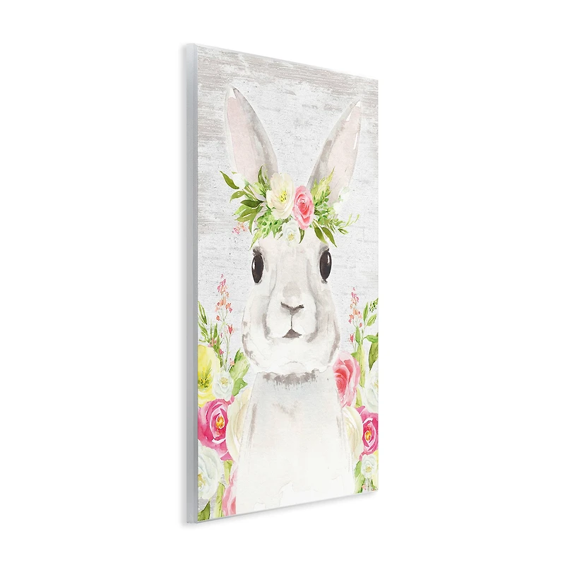 Stupell Industries Rustic Easter Bunny Flower Crown Spring Bouquet Wall Plaque Art