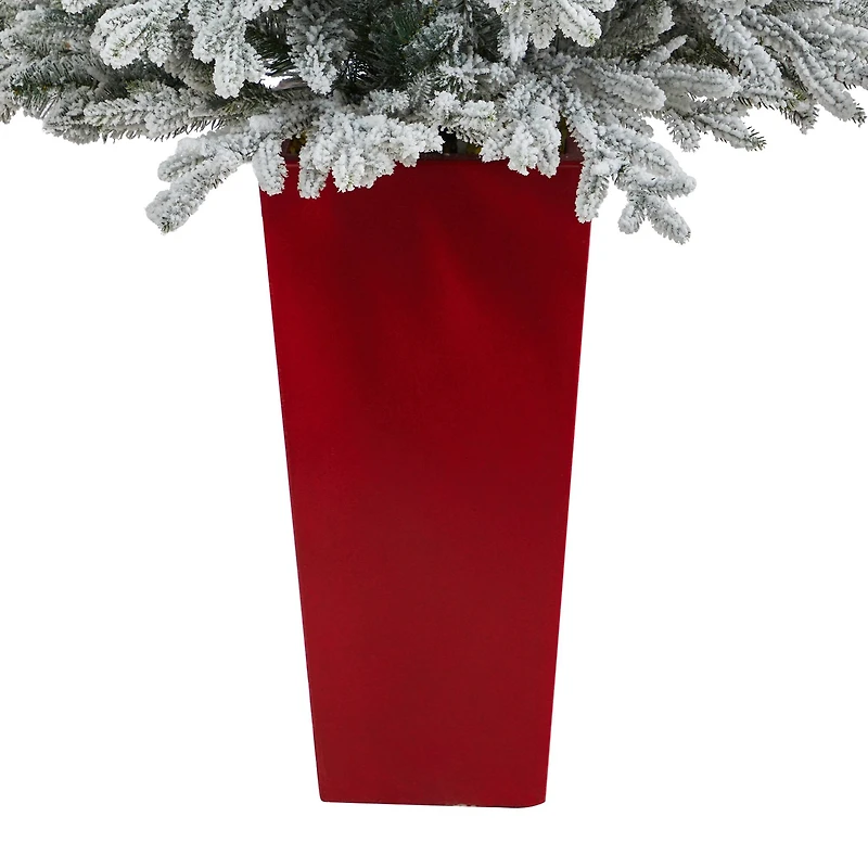 4.75ft. Pre-Lit Flocked Fraser Fir Artificial Christmas Tree  in Tower Planter, Warm White Lights