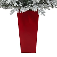 4.75ft. Pre-Lit Flocked Fraser Fir Artificial Christmas Tree  in Tower Planter, Warm White Lights
