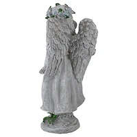 10" Gray Angel Girl with Floral Crown Garden Statue