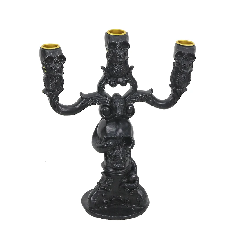 10.75" Black Skull Candelabra Tabletop Décor by Ashland®