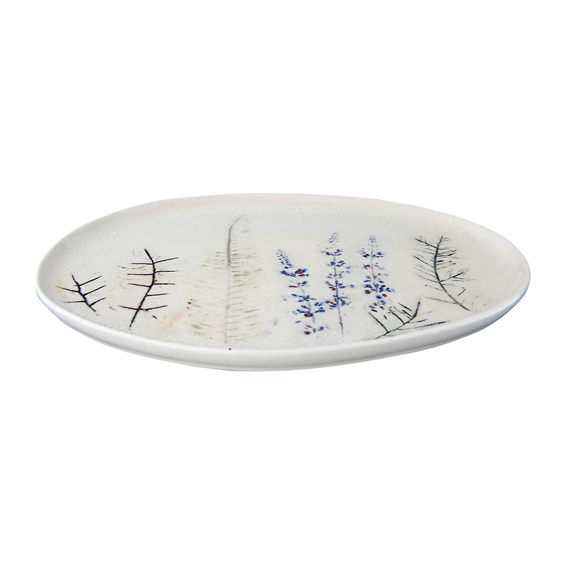Hello Honey® 14" Floral Reactive Crackle Glaze Debossed Stoneware Platter
